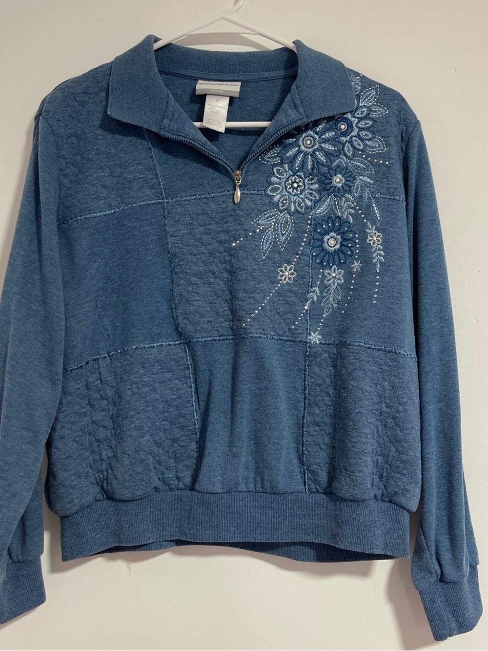 Alfred Dunner Dusty Blue Embroidered Quarter-Zip Sweatshirt